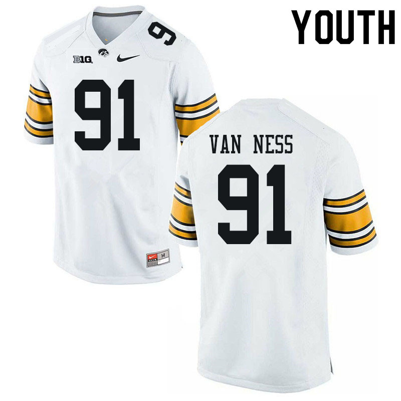 Youth #91 Lukas Van Ness Iowa Hawkeyes College Football Jerseys Sale-White - Click Image to Close